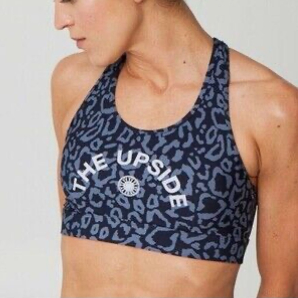 The Upside Leopard Print Racerback Sports Bra Size L Black Gray Activewear